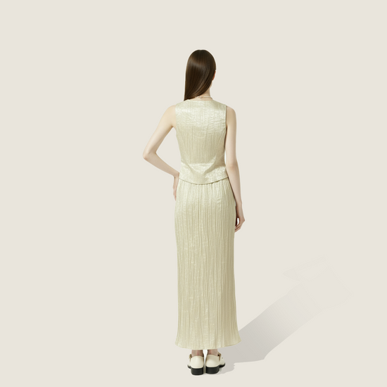Plissé Gold Vest and Maxi Skirt Set A10439