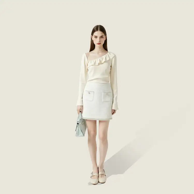Embellished Wool-Cotton Mini Skirt A10446
