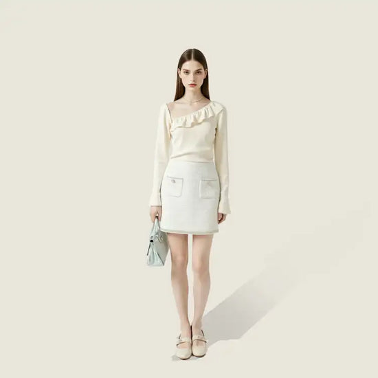 Embellished Wool-Cotton Mini Skirt A10446