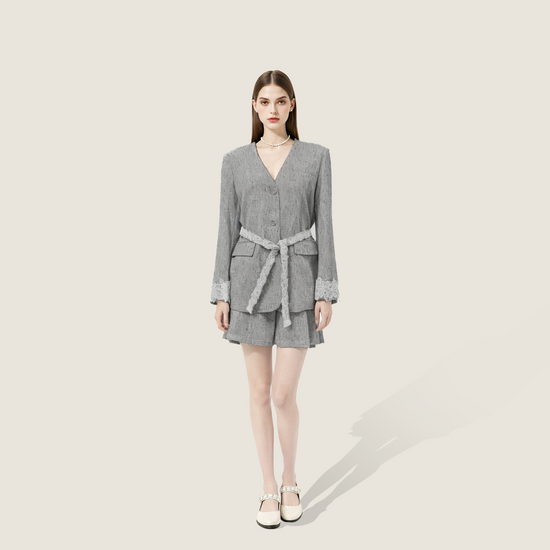 Tweed Jacket with Lace Trim and Mini Skirt - M31N