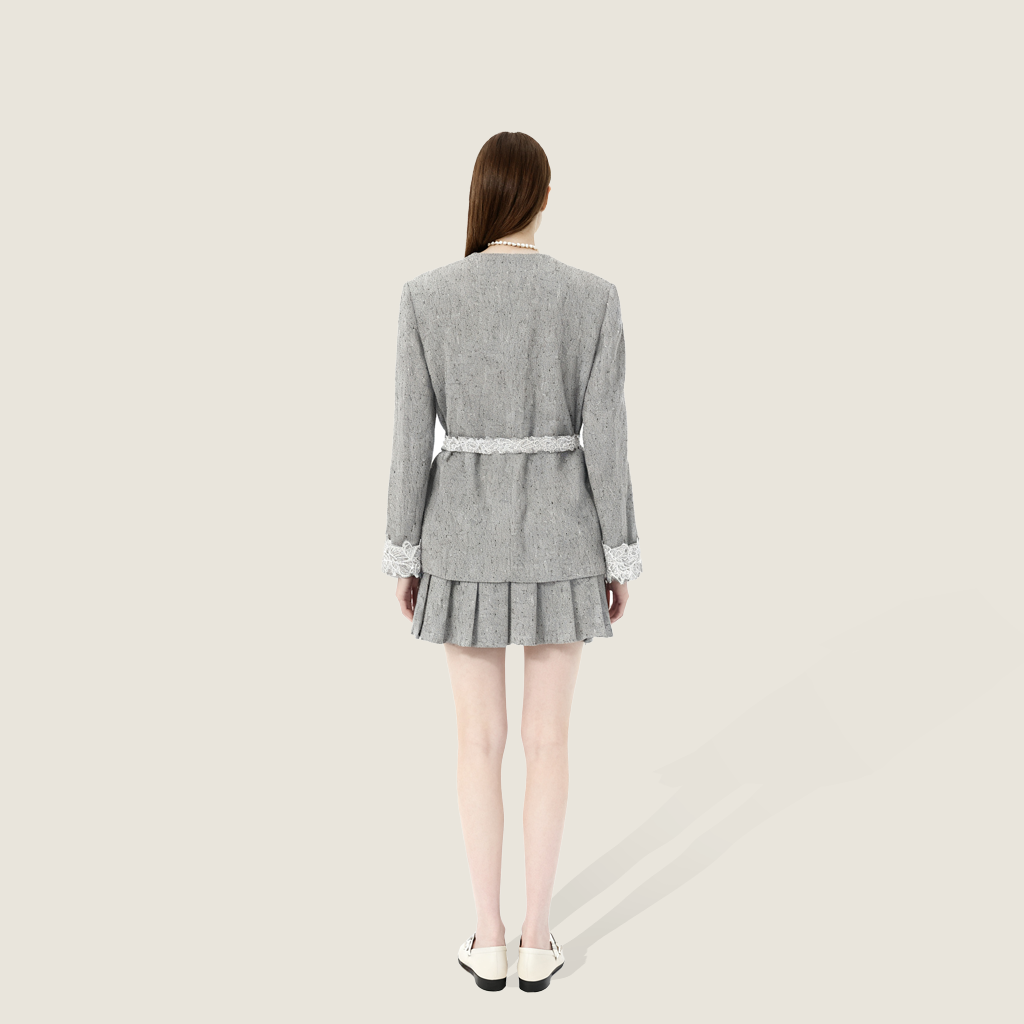 Tweed Jacket with Lace Trim and Mini Skirt - M31N