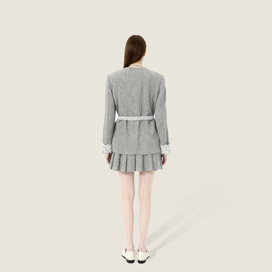 Tweed Jacket with Lace Trim and Mini Skirt - M31N