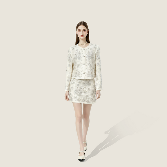 Floral Embroidery Jacket and Matching Skirt A10400