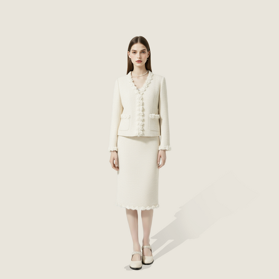 Floral-Trim Tweed Suit Set A10414