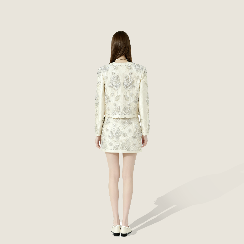Floral Embroidery Jacket and Matching Skirt A10400