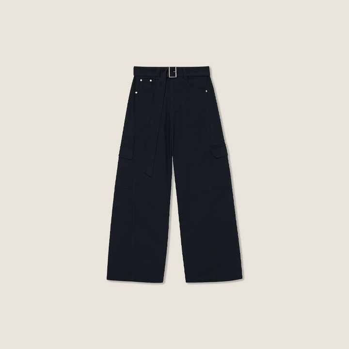Women's High-Waisted Belted Cargo Pants-Trendy Utility Style with Wide Leg A10187
