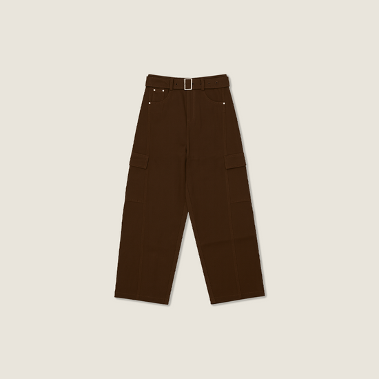 Women's High-Waisted Belted Cargo Pants-Trendy Utility Style with Wide Leg A10187