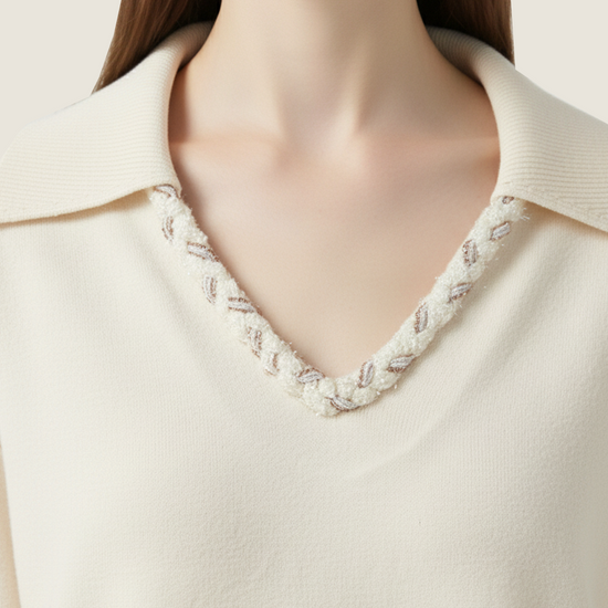 Collared Knit Pullover and Wide-Leg Pants Set M31N