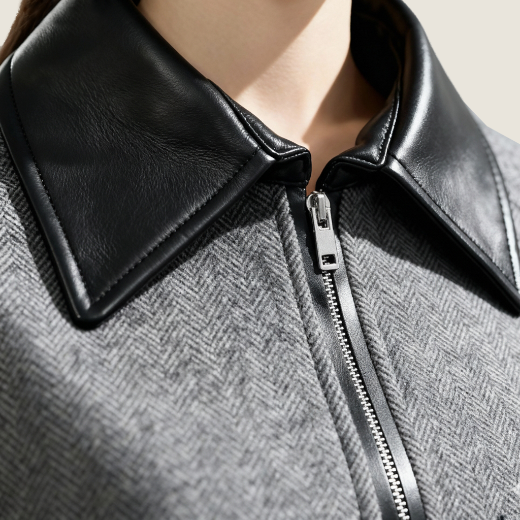 Charcoal Contrast-Collar Two Piece Set M31N