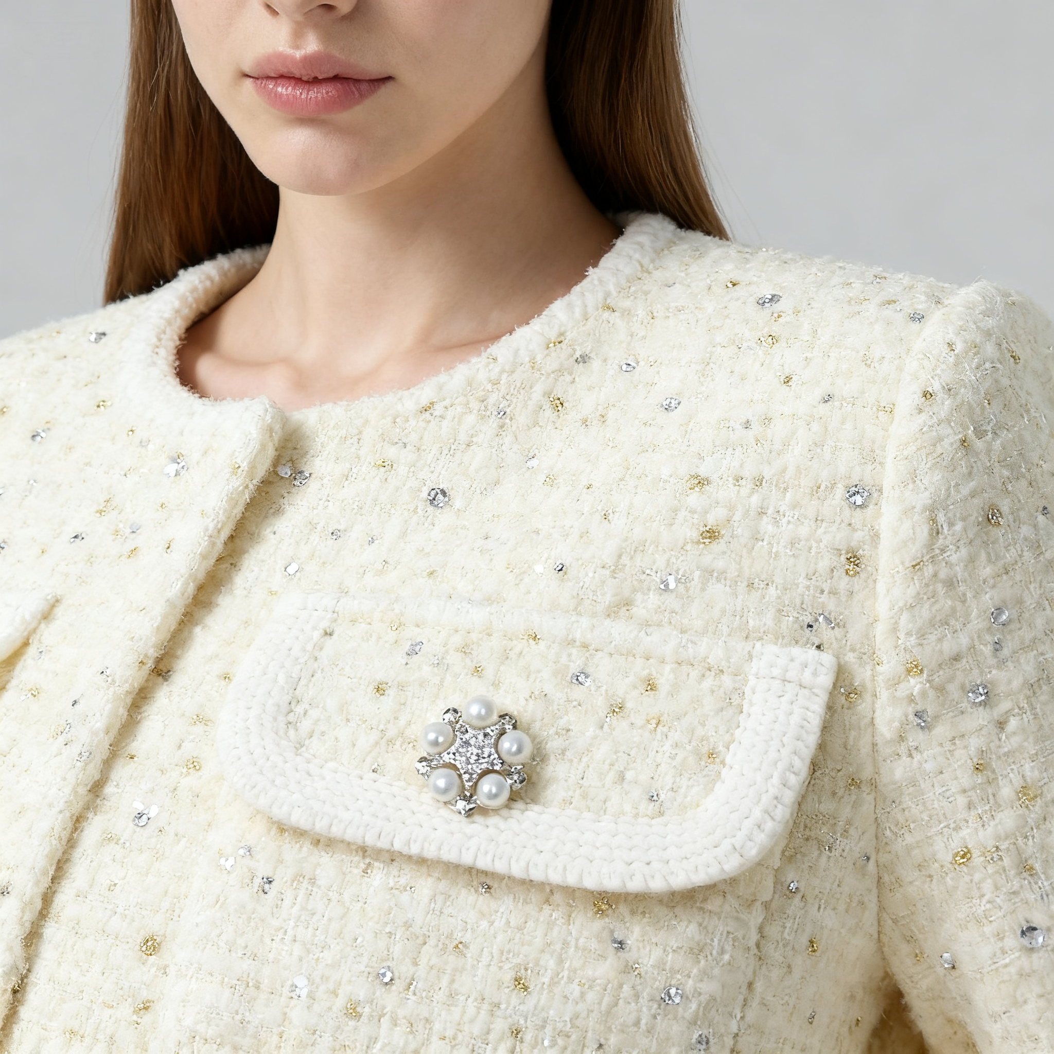 Women's Elegant Chic Tweed Cropped Coat Fashion Outfit A10300