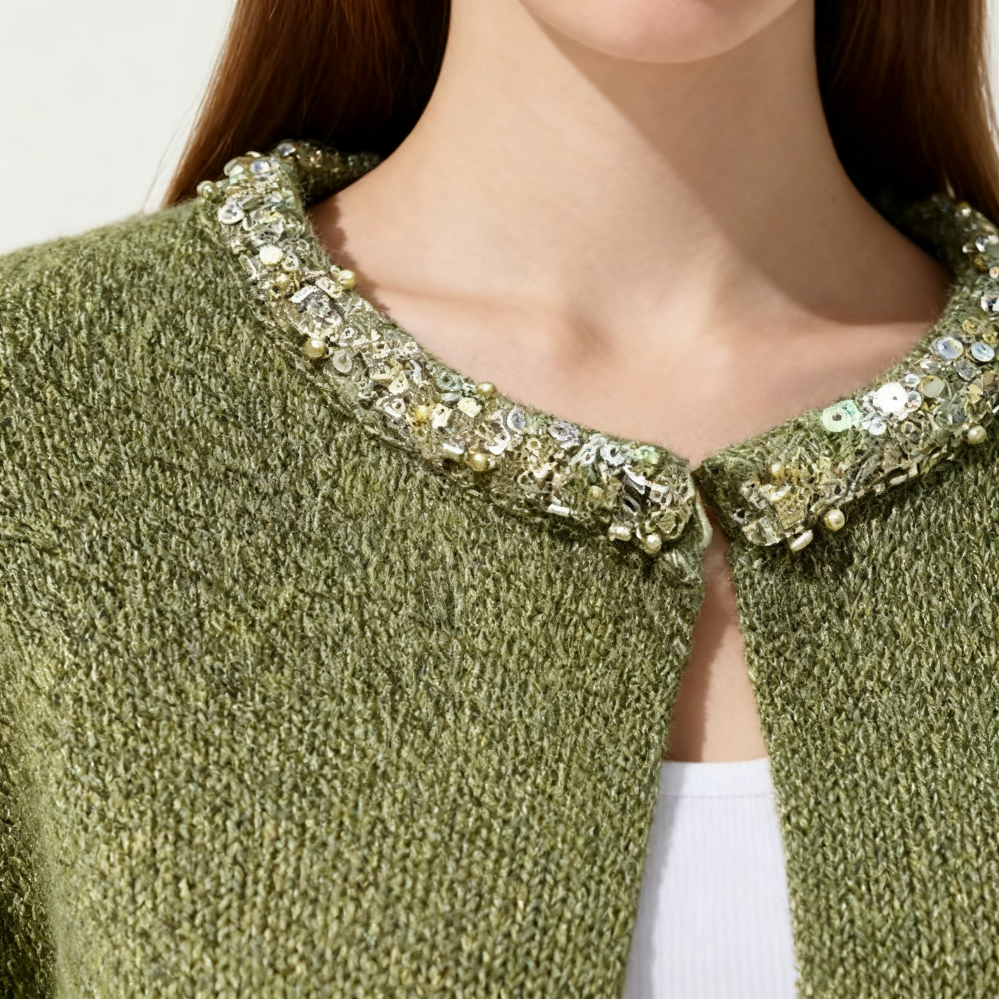 Women's Knit with Rhinestone Collar Sparkly Cropped Open Front Cardigan Sweater A10311
