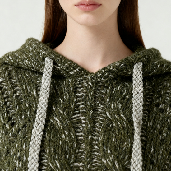 Women's Oversized Knit Hoodie Drawstring Pullover A10314