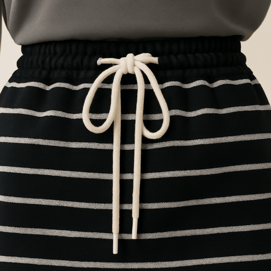 [M31N] Black elastic waist skirt, striped, casual, with drawstring, for women 10056 - M31N