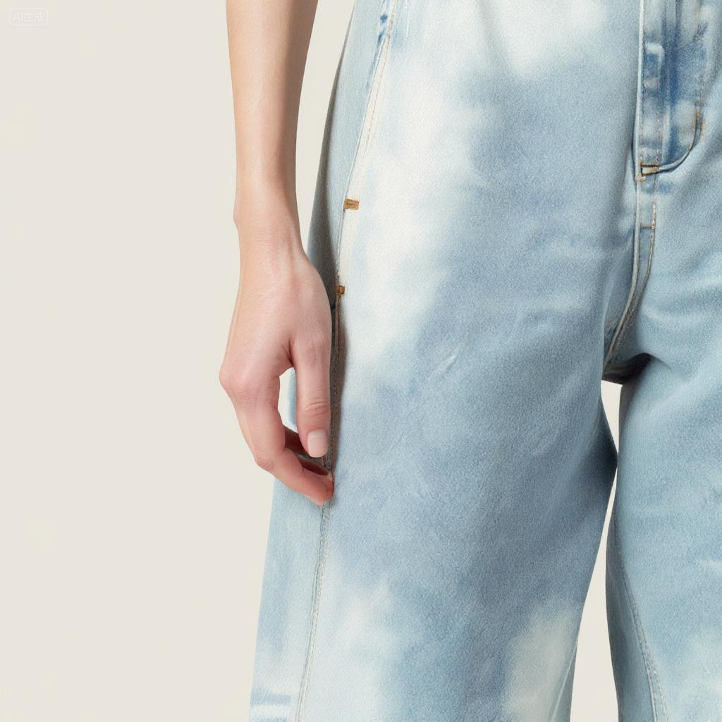 Women's Loose Wide Leg Denim Jeans with Back Embroidery A10039