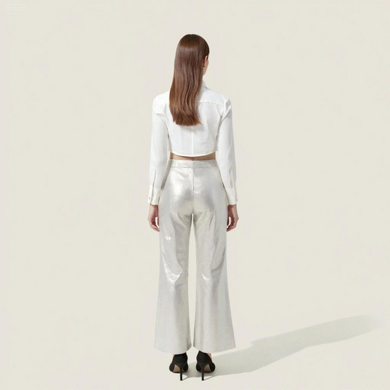 Women's Cropped Button-Down Shirt-Trendy Long Sleeve Collared Corset Top A10011