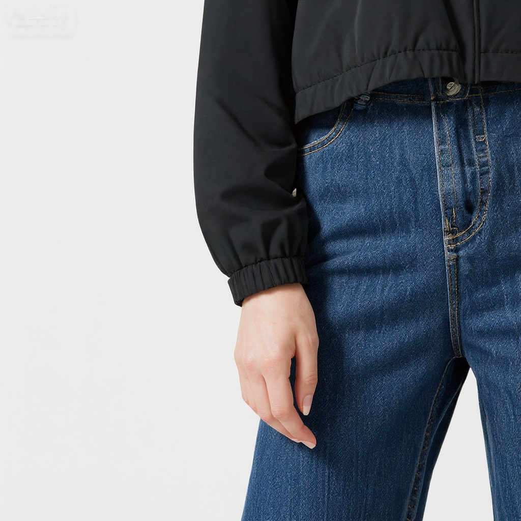 Women's Cropped Windbreaker Hooded Zip-Up Jacket with Contrast Stripe Details A10037