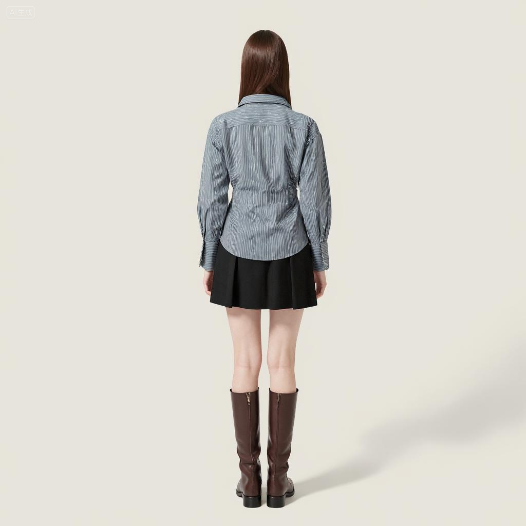 Women's Elegant Striped Button-Down Shirt Trendy Long Sleeve Collared Top A10042