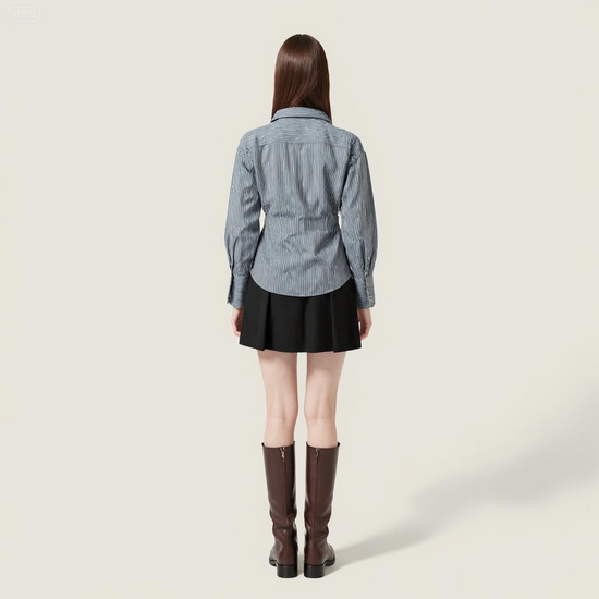 Women's Elegant Striped Button-Down Shirt Trendy Long Sleeve Collared Top A10042