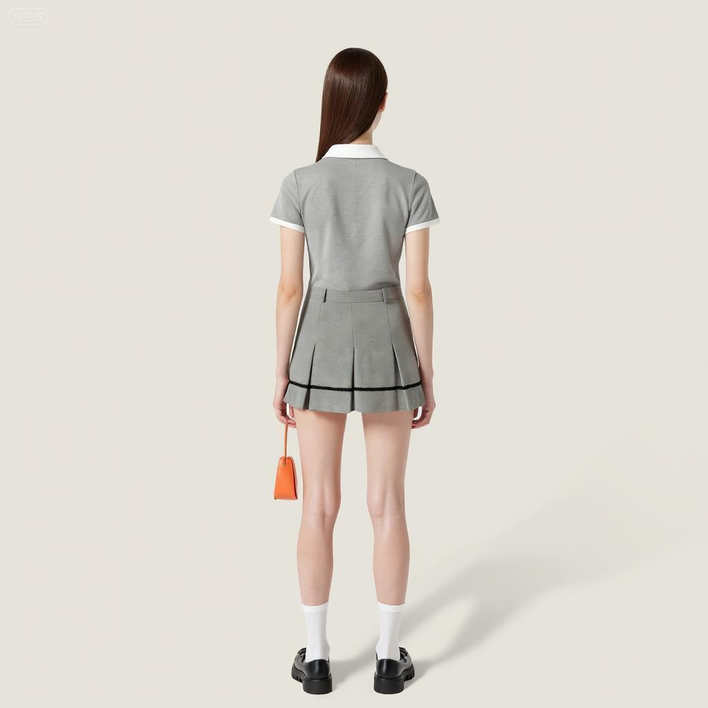 Women's Stylish A Line Mini Skirt with Color Block and Rolled Edges A10075