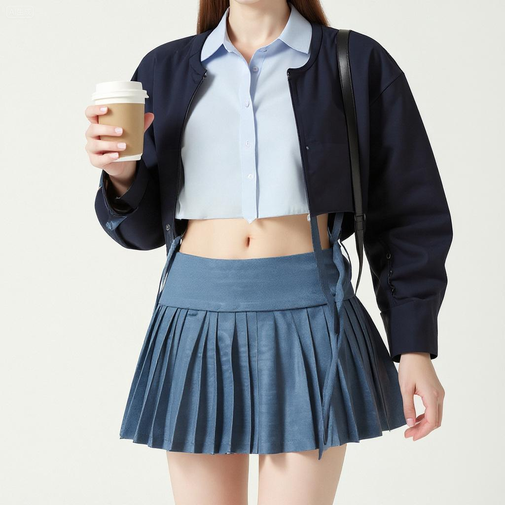 Women's Pleated Mini Skirt with Tie Belt-Trendy High-Waisted A-Line Skirt A10025