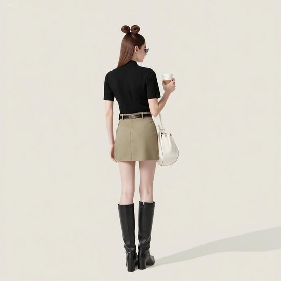 Wool-Blend Mini Skirt With Belt A10052