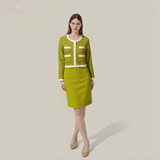 Button Up Tweed Woven Two-Piece Set A10302