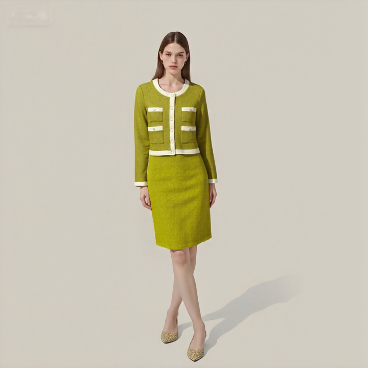 Button Up Tweed Woven Two-Piece Set A10302