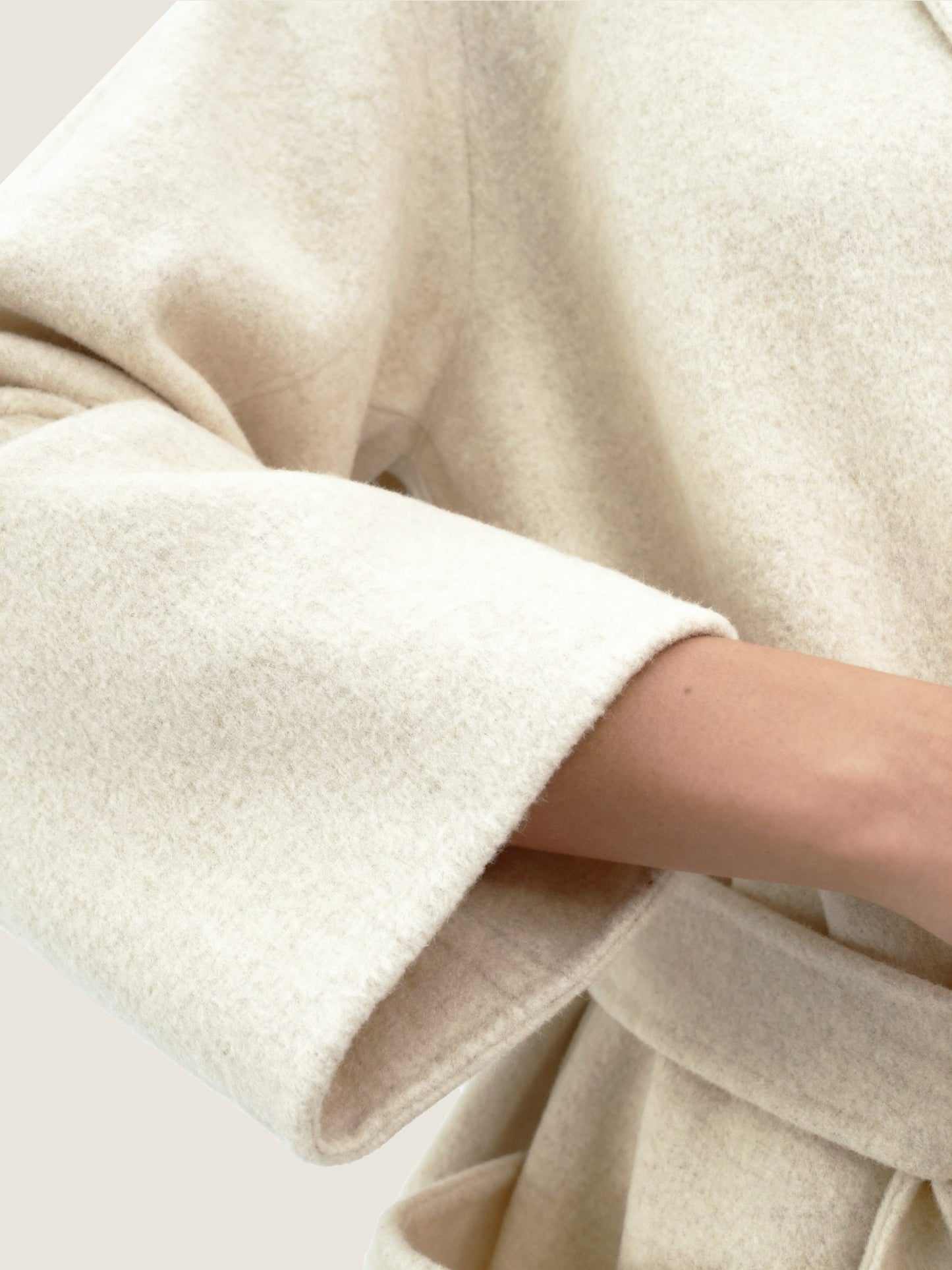 Cream Wool Belted Overcoat M31N