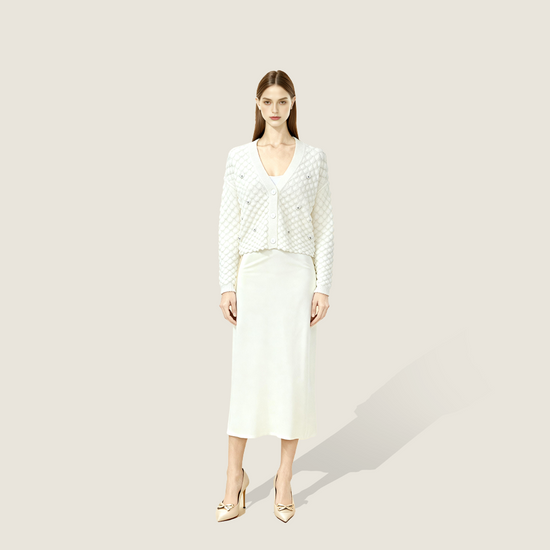 Petal Knit Cashmere Cardigan with Beaded Detail A10404